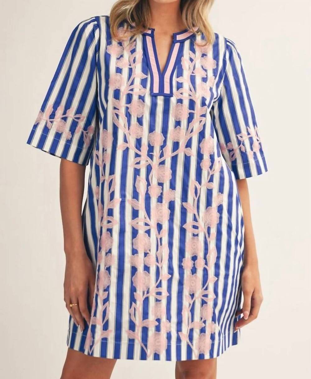 NEW JODIFL embroidery detail stripe dress in blue